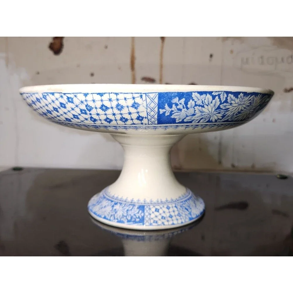 Antique Copeland Compote KEW Pattern Tazza W T & SONS Comport Floral Blue White